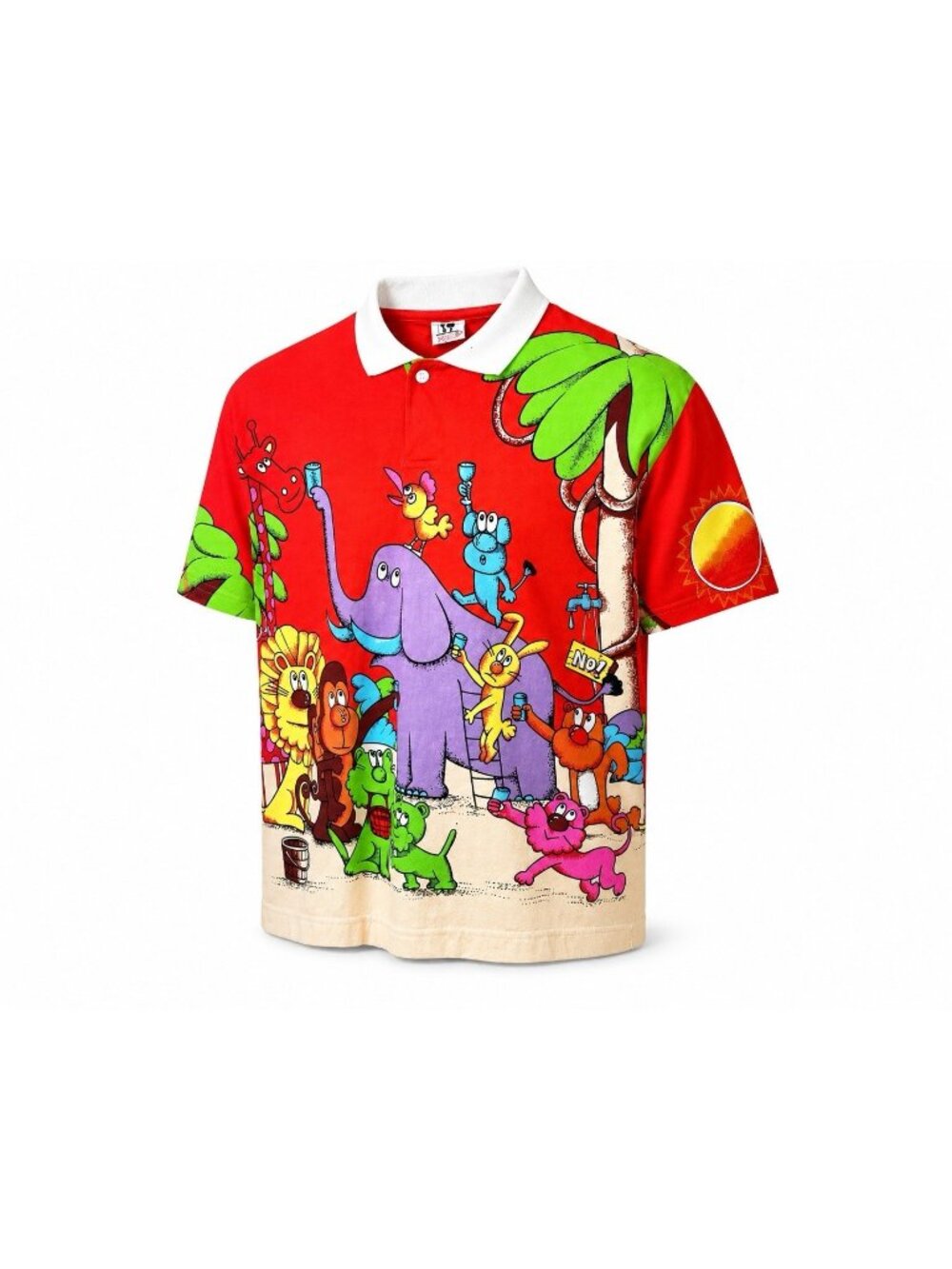 Vintage Bachelo Art Polo Shirt Mens Medium Animal Graphic Cartoon Global Warming